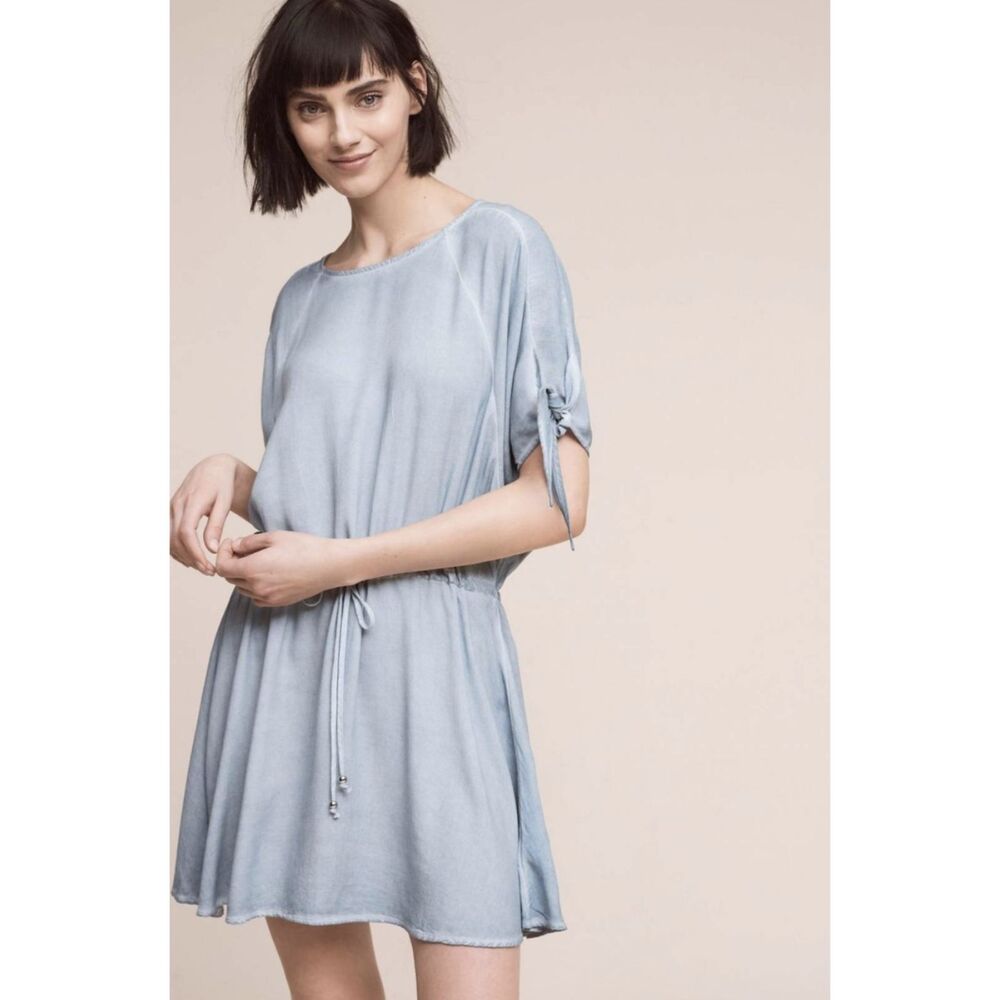 Anthropologie Saturday Sunday Bowen Chambray Dress XS Cinch Waist Mini Blue